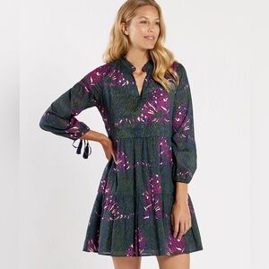 NWT Jude Connally Vibrant Purple and Green Long Sleeve Dress